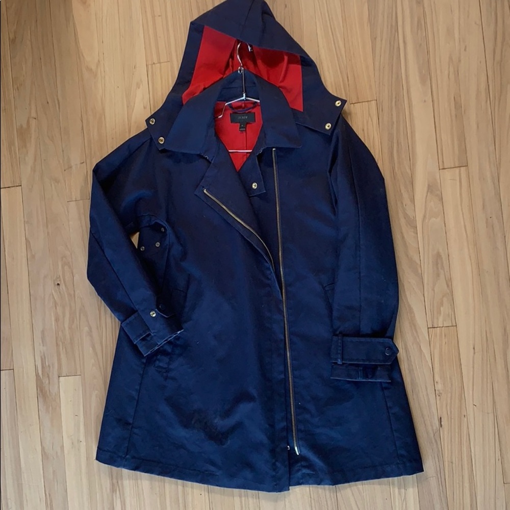J Crew Swing trench coat navy/ red contrast sz M